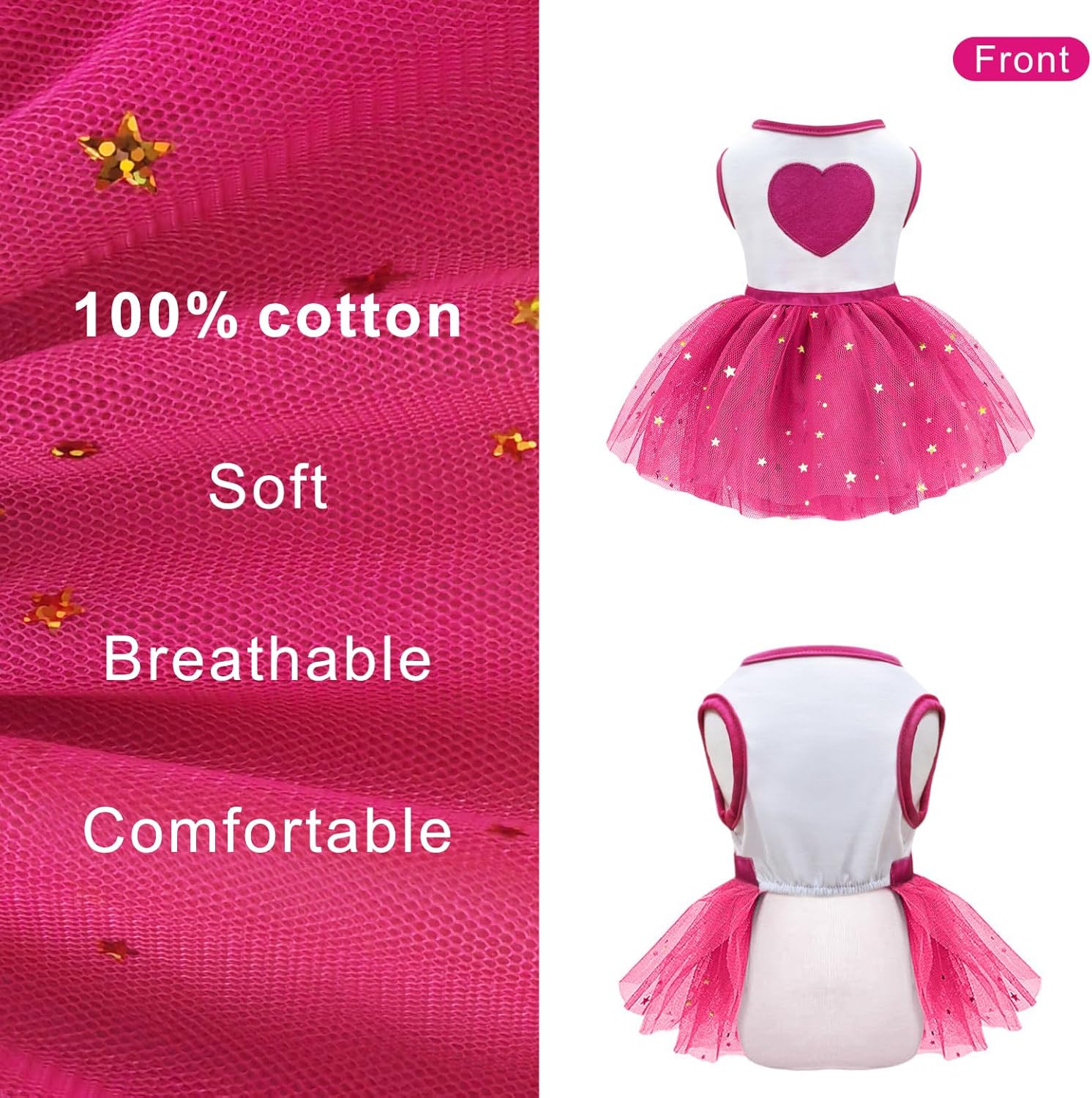 Idepet Spring Summer Pet Dog Cat Puppy Tutu Princess Dress Heart Printed Lace Dog Skirt Pet Apparel Dog Dress