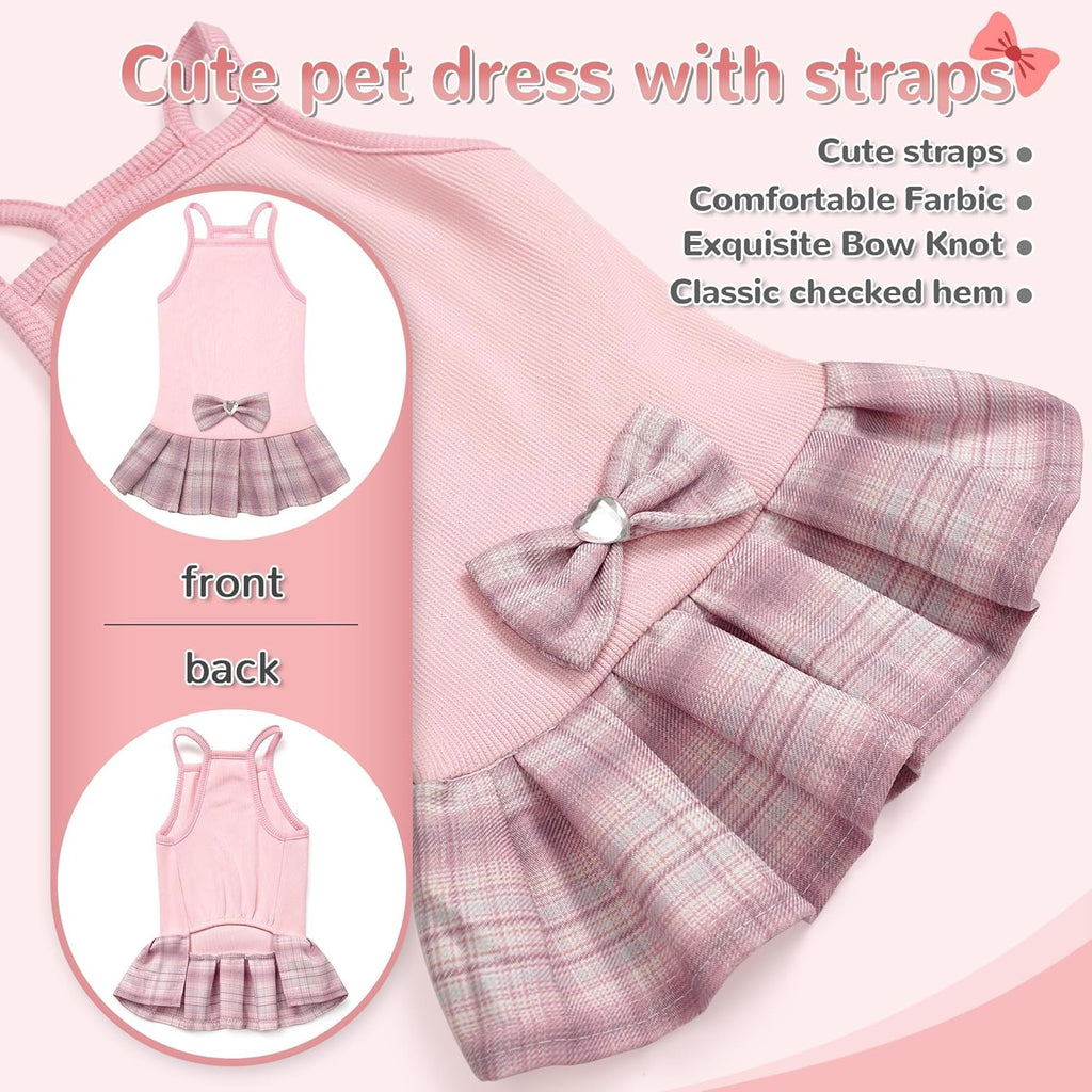 YUDODO Pet Dog Dress for Small Dogs Girl, Pet Summer Clothes with Bowtie, Stretchy Cute Puppy Skirt, Princess Dog Dress for Yorkie Chihuahua Maltese (M, Pink)