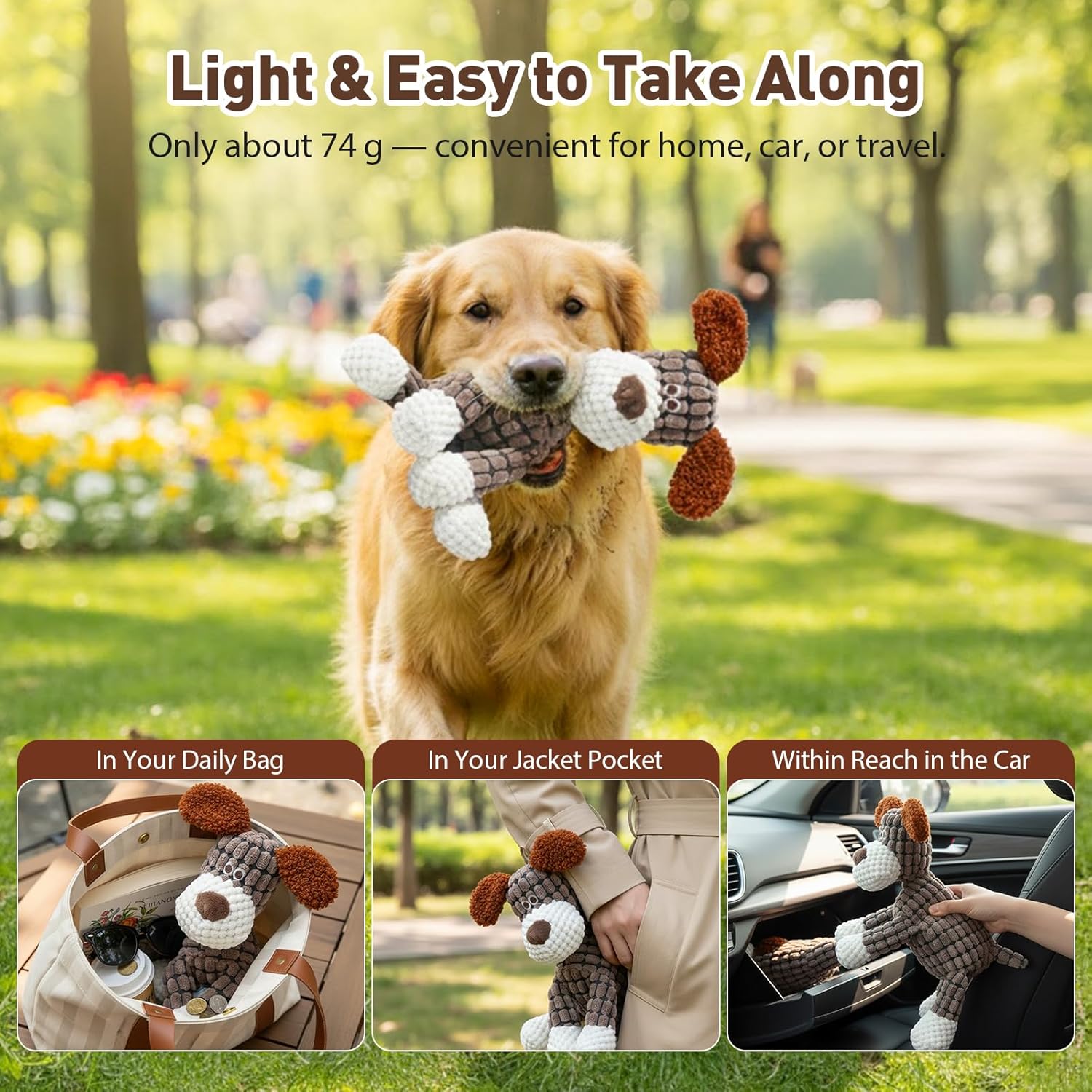 2026 New Dog Toys, Indestructible Plush Dog Toy for Aggressive Chewers, Interactive Squeaky Soft Puppy Chew Toy, Durable Teething Toys for Small Medium Large Dogs (Brown)