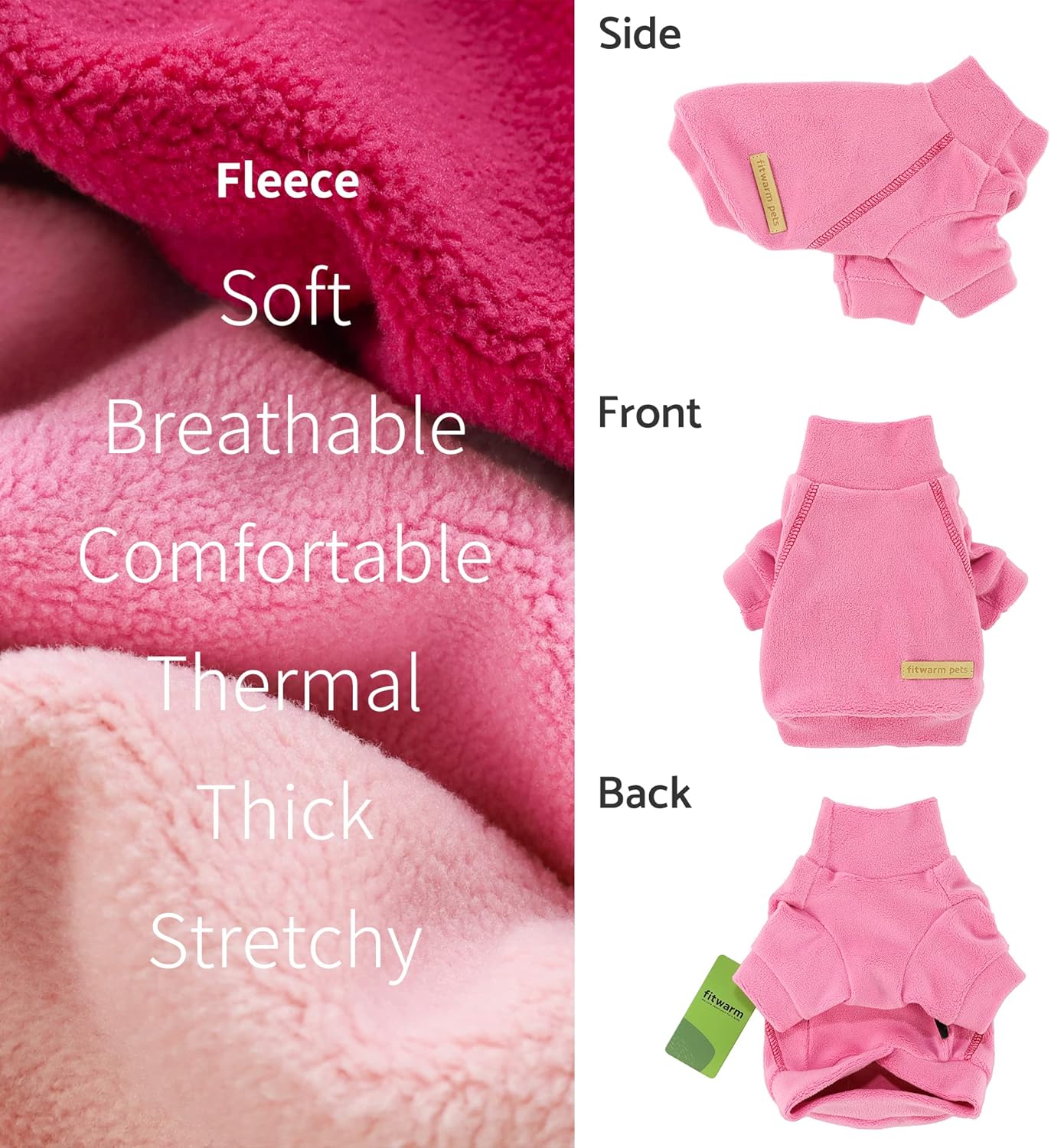 Fitwarm 3 Pack Classic Fleece Dog Sweater, Turtleneck Dog Sweatshirt, Dog Winter Clothes for Small Dogs Girl, Pet Pullover Jumper, Cat Apparel, Pink, Rose, Baby Pink