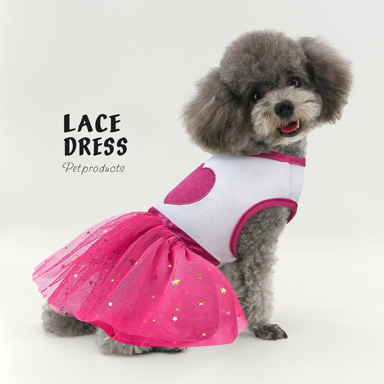 Idepet Spring Summer Pet Dog Cat Puppy Tutu Princess Dress Heart Printed Lace Dog Skirt Pet Apparel Dog Dress