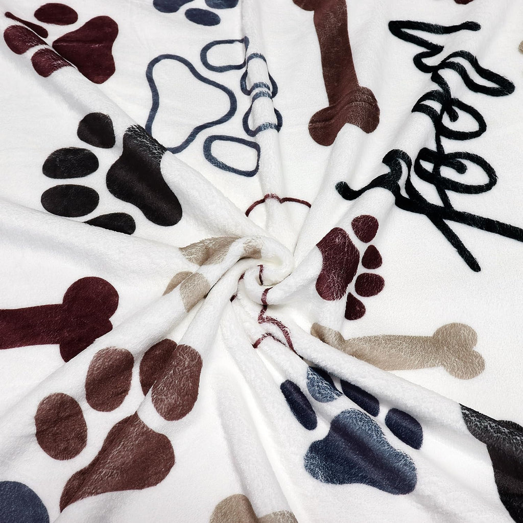 Tupmnbry Dog Throw Blanket Dog Paw Bones Print Blanket Super Soft Flannel Fleece Blanket Lightweight Fluffy Plush Bed Blankets for Bedding Sofa and Travel 50"X60"