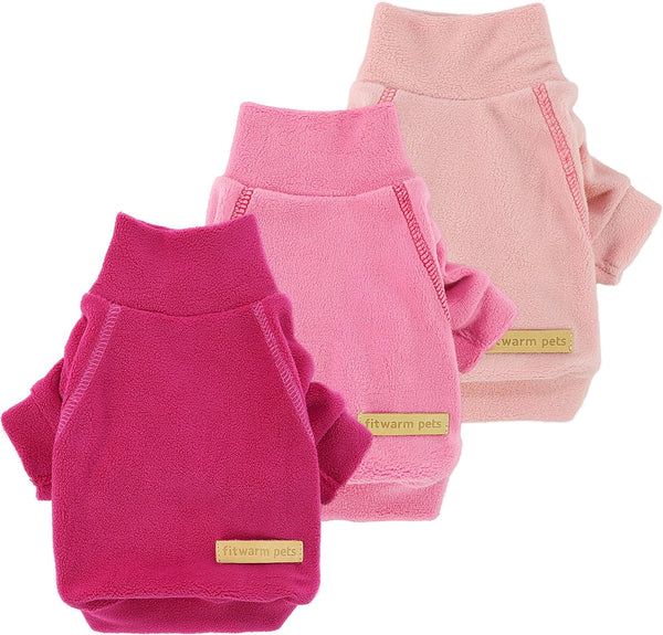 Fitwarm 3 Pack Classic Fleece Dog Sweater, Turtleneck Dog Sweatshirt, Dog Winter Clothes for Small Dogs Girl, Pet Pullover Jumper, Cat Apparel, Pink, Rose, Baby Pink