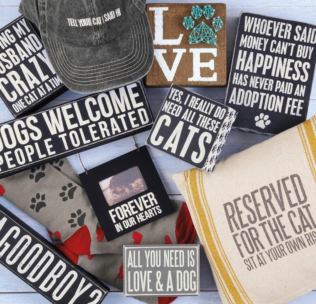 Primitives by Kathy 4" X 4" Wooden Box Sign: Yes, I Really Do Need All These Cats (23070)