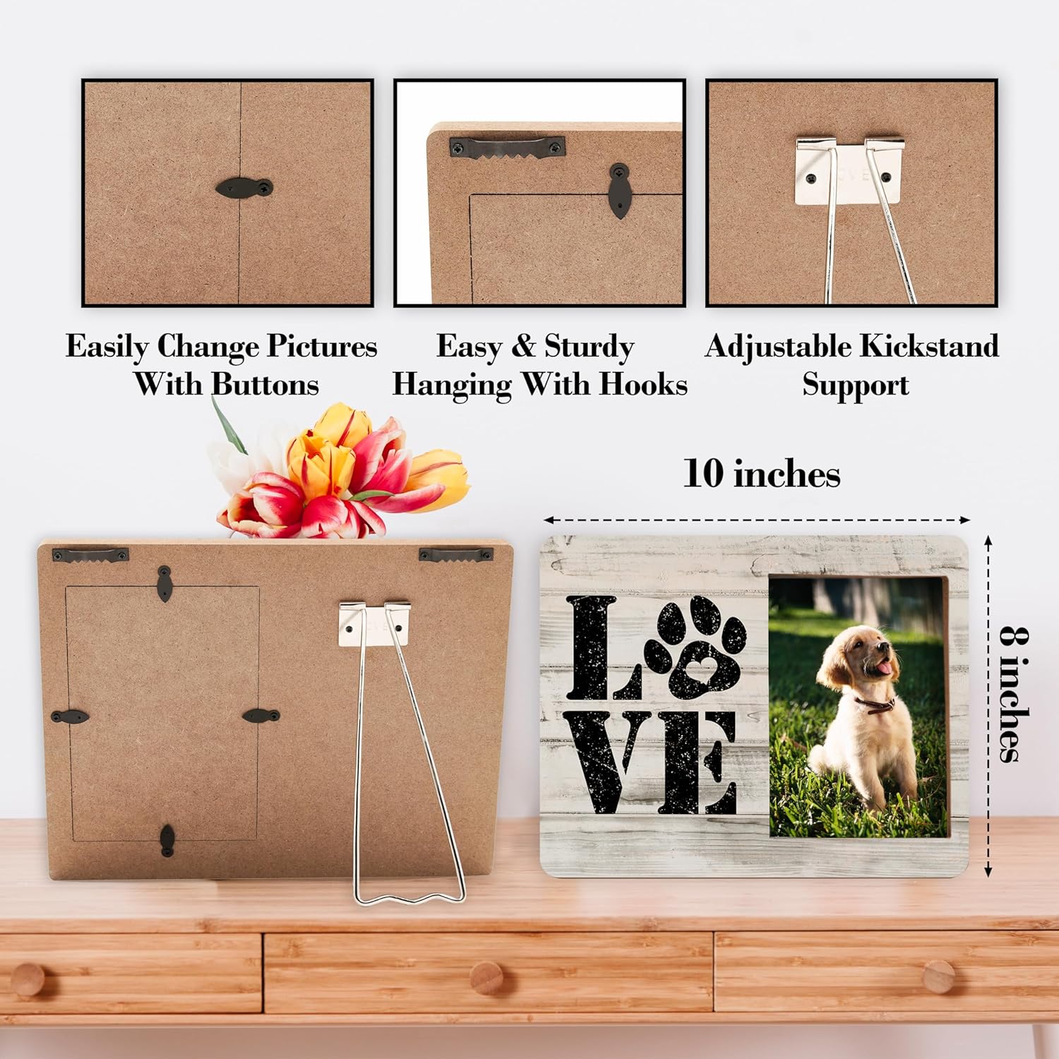 Dog Picture Frames, Puppy Photo Frame, Love Dogs Frames For Pictures, Pet Memorial Gifts, Farmhouse Home Living Room Bedroom Office Decoration -b102