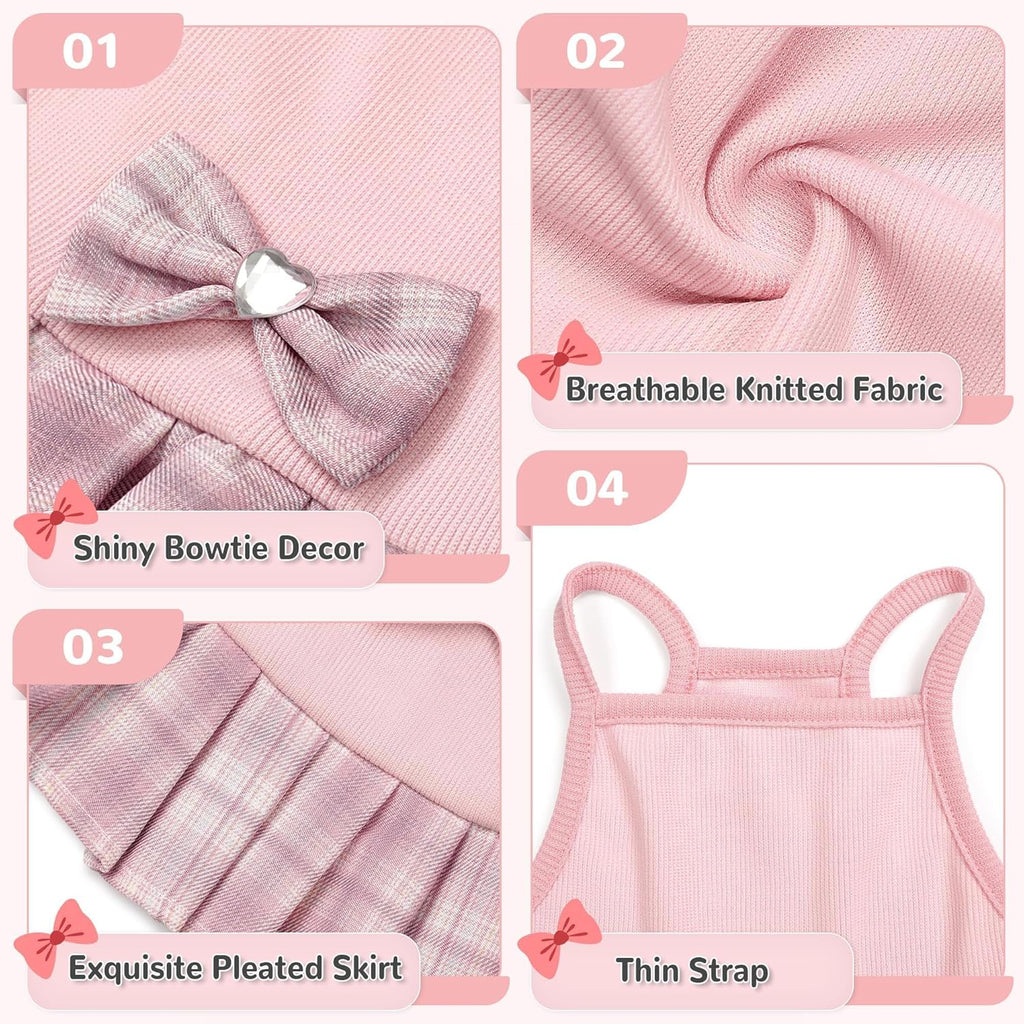 YUDODO Pet Dog Dress for Small Dogs Girl, Pet Summer Clothes with Bowtie, Stretchy Cute Puppy Skirt, Princess Dog Dress for Yorkie Chihuahua Maltese (M, Pink)
