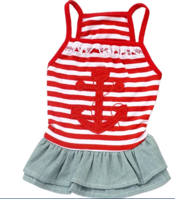Anchor Dress for Dogs & Cats - Cute Red, White & Blue