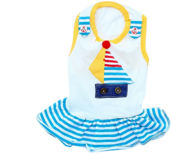 Boat Dress for Dogs and Cats, Designer Dog Dress, Tropical apparel, Yellow, Blue, Red & White