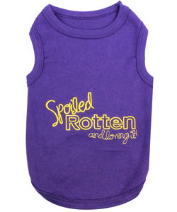 'Spoiled Rotten' Dog Shirt – Funny Embroidered T-Shirt for Dogs & Cats, Purple