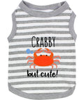 Crabby But Cute Tee Embroidered Dog Shirt - Trendy Pet Apparel for Dogs & Cats, Gray and White Stripes
