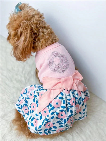 'Cherry Blossoms Dress' Dog & Cat Shirt – Designer Pink Floral Dress, Perfect for Summer – Pink-Valentine's Day