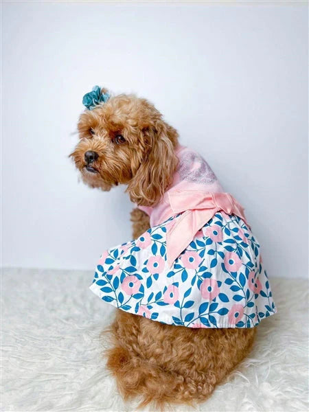 'Cherry Blossoms Dress' Dog & Cat Shirt – Designer Pink Floral Dress, Perfect for Summer – Pink-Valentine's Day