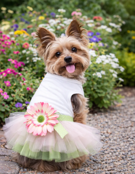 Sunflower Dress for Dogs and Cats, Designer Sleeveless, Summer Pet Apparel, Green