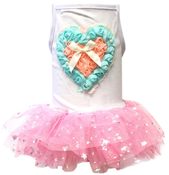 Hearts Tulle Dress for Dogs & Cats – Elegant Pink Dog Dress with Heart Design, Comfortable and Fashionable Pet Apparel for Small to Medium Pets, Pink