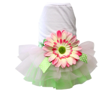 Sunflower Dress for Dogs and Cats, Designer Sleeveless, Summer Pet Apparel, Green