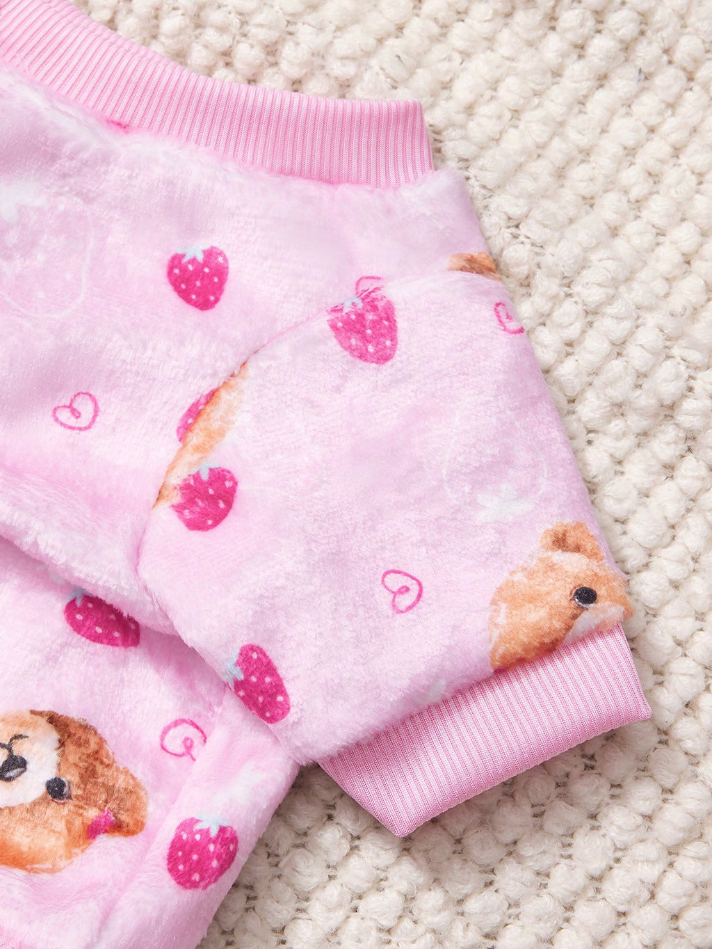 Printed Teddy Bear Love Flannel Sweatshirt, Pet Autumn And Winter Thick And Warm Pink Version