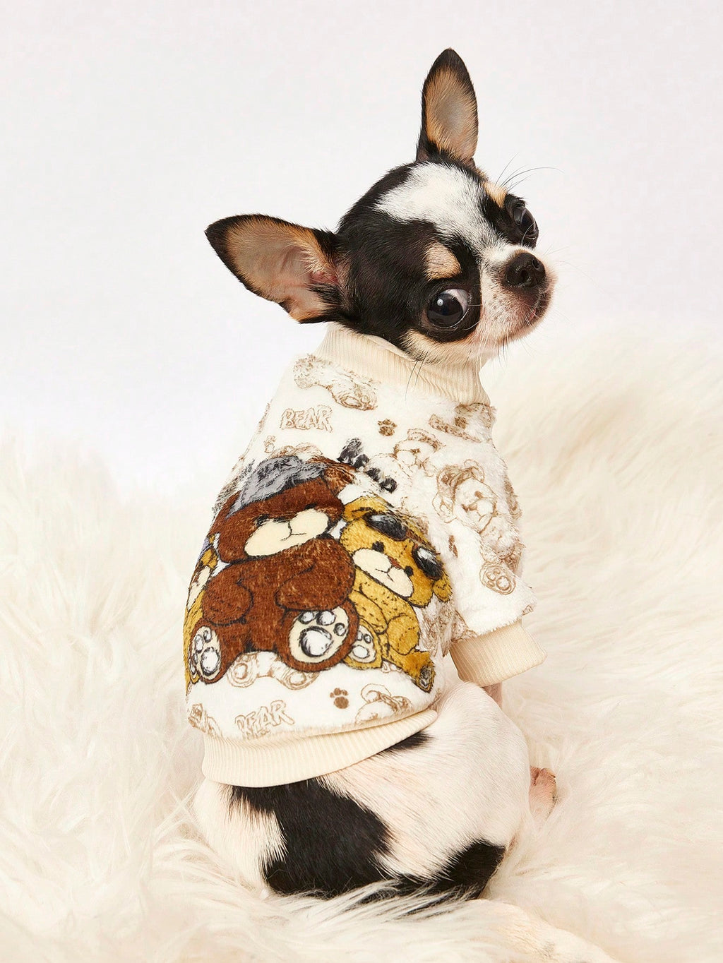 Printed Three Teddy Bear Flannel Sweatshirt, Thick And Warm For Cool Pets In Autumn And Winter